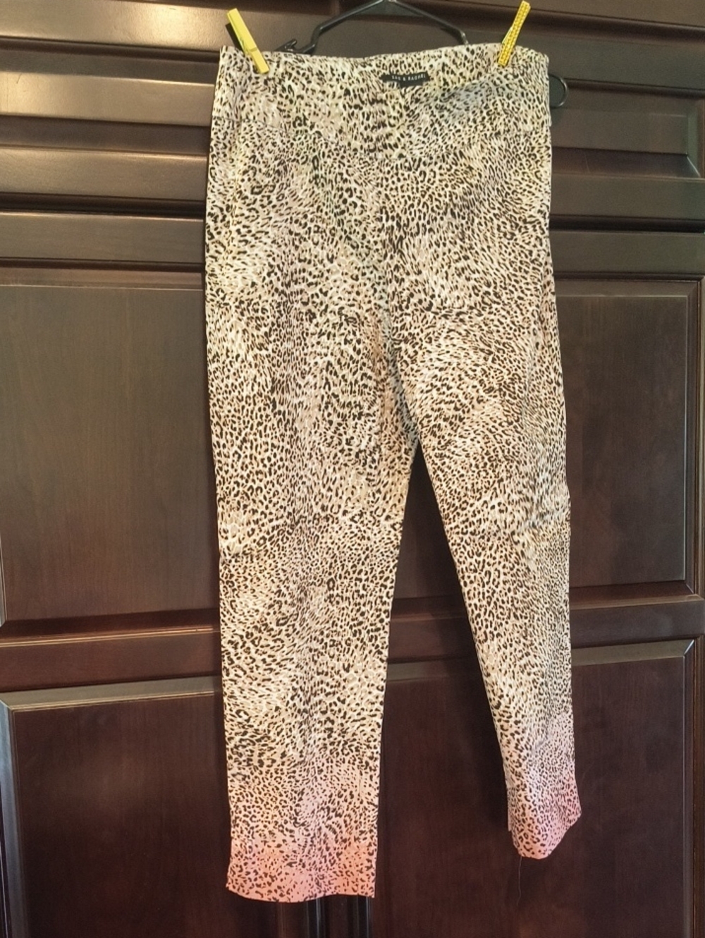 Zac & Rachel Leopard Print Skinny Pants with Pink Ombre Hem